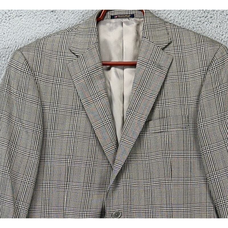 Hart Schaffner Marx Blazer Adult 44l Grey Plaid Italian Fabric Sport Coat Mens